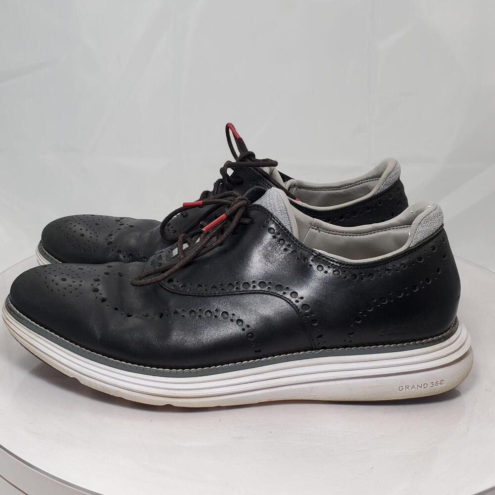 Cole Haan Grand 360 Shoes Men 12 M Black Leather Wingtip Oxford Dress Brogue
